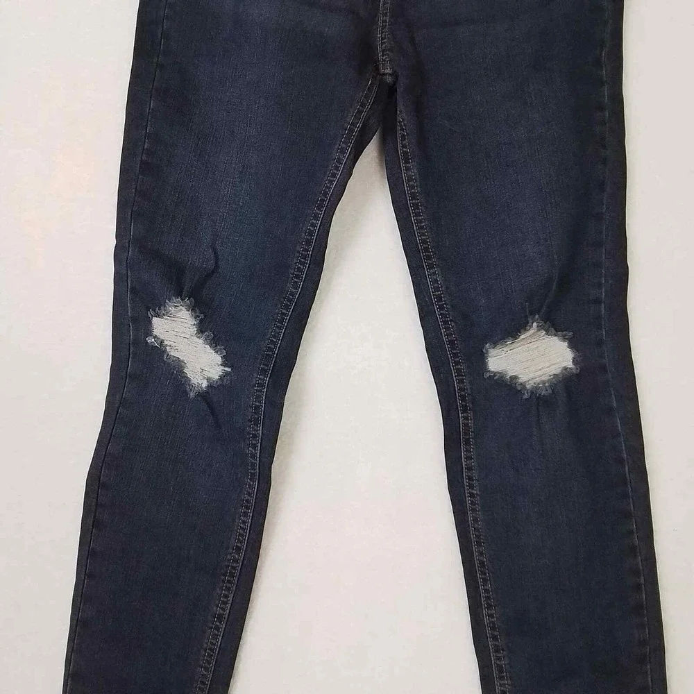 Wild Fable Highest Rise Skinny‎ Jeans Sz 4 Dark Wash Distressed Raw Hem Stretch